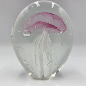 Art Glass Jellyfish Paperweight Pink Clear Ocean Decorative 3"